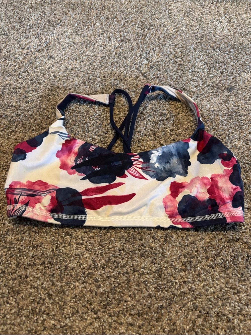 lululemon athletica Floral Print Sports Bra in White, Pink & Navy